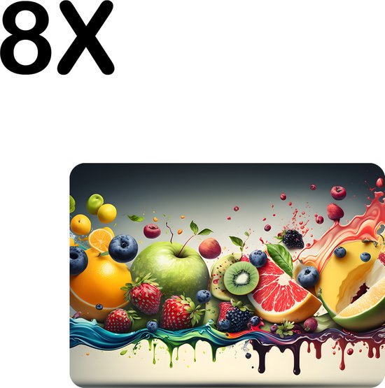 BWK Luxe Placemat - Tropisch Fruit met Splashes - Set van 8 Placemats - 35x25 cm - 2 mm dik Vinyl - Anti Slip - Afneembaar