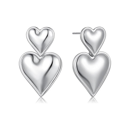 Love Heart Oorbellen / Hart Oorhangers - Zilverkleurig | 3,2 x 2,1 cm | Fashion Favorite