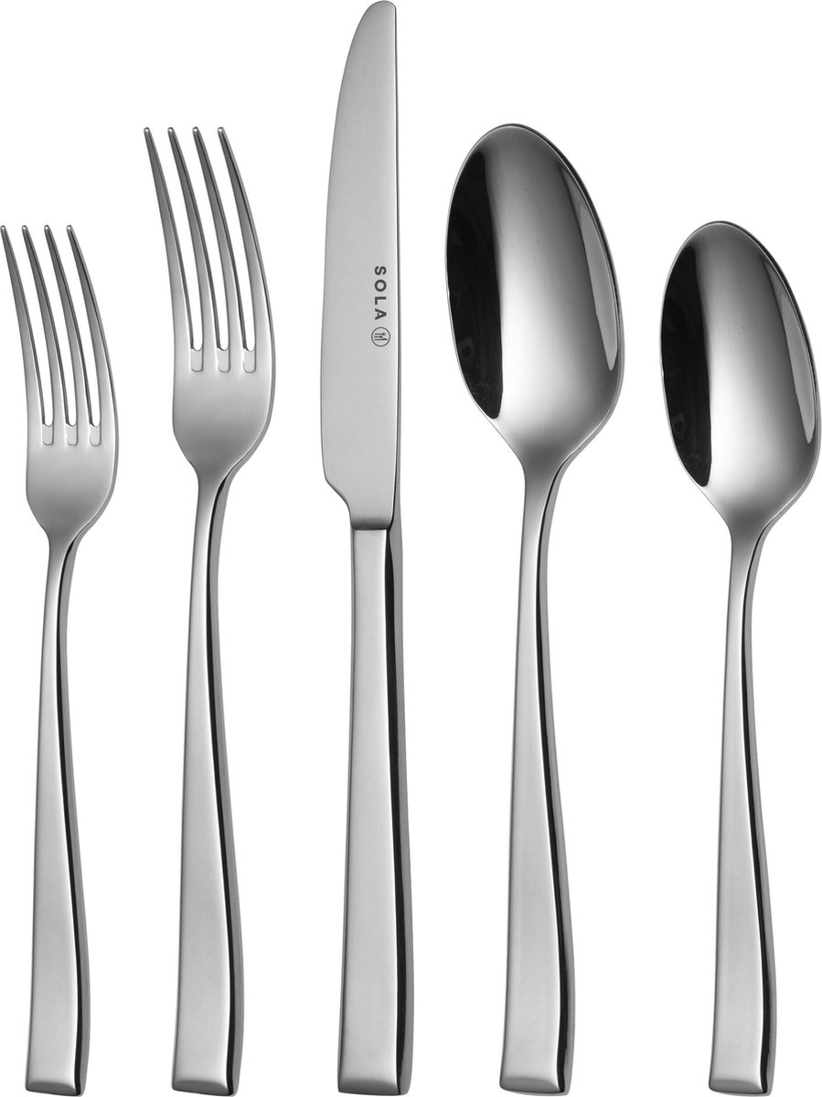 Sola Bestekset Durban - Modern - 12 persoons - 100 delig - Zilverwit Edelstaal 18/10 - RVS - Zilver; Mat