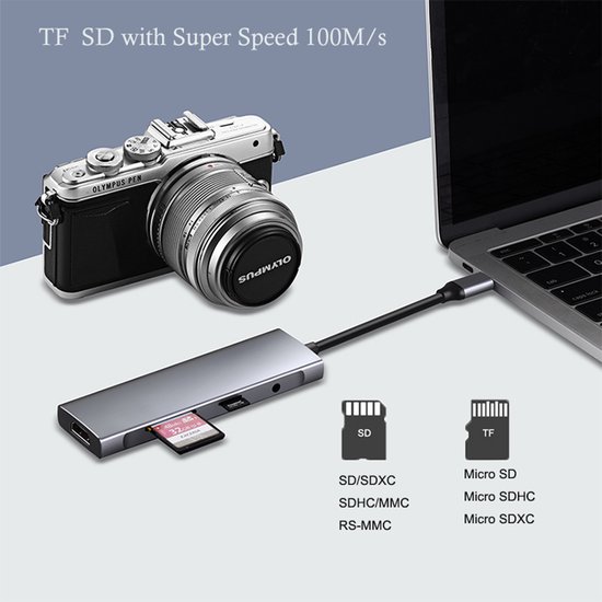 M-TECK 9-in-1 USB-C Docking Station USB-C Hub met HDMI - 3 x USB3.0 - USB-C (opladen) - SD/Micro SD - 3.5mm Audio voor Laptop en MacBook