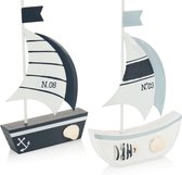 2 x maritieme decoratieve zeilboten met schelp - boten van hout met metalen zeil - nautische decoratie voor de badkamer - maritieme kamerdecoratie [keuze varieert] (02 stuks - zeilboot 18