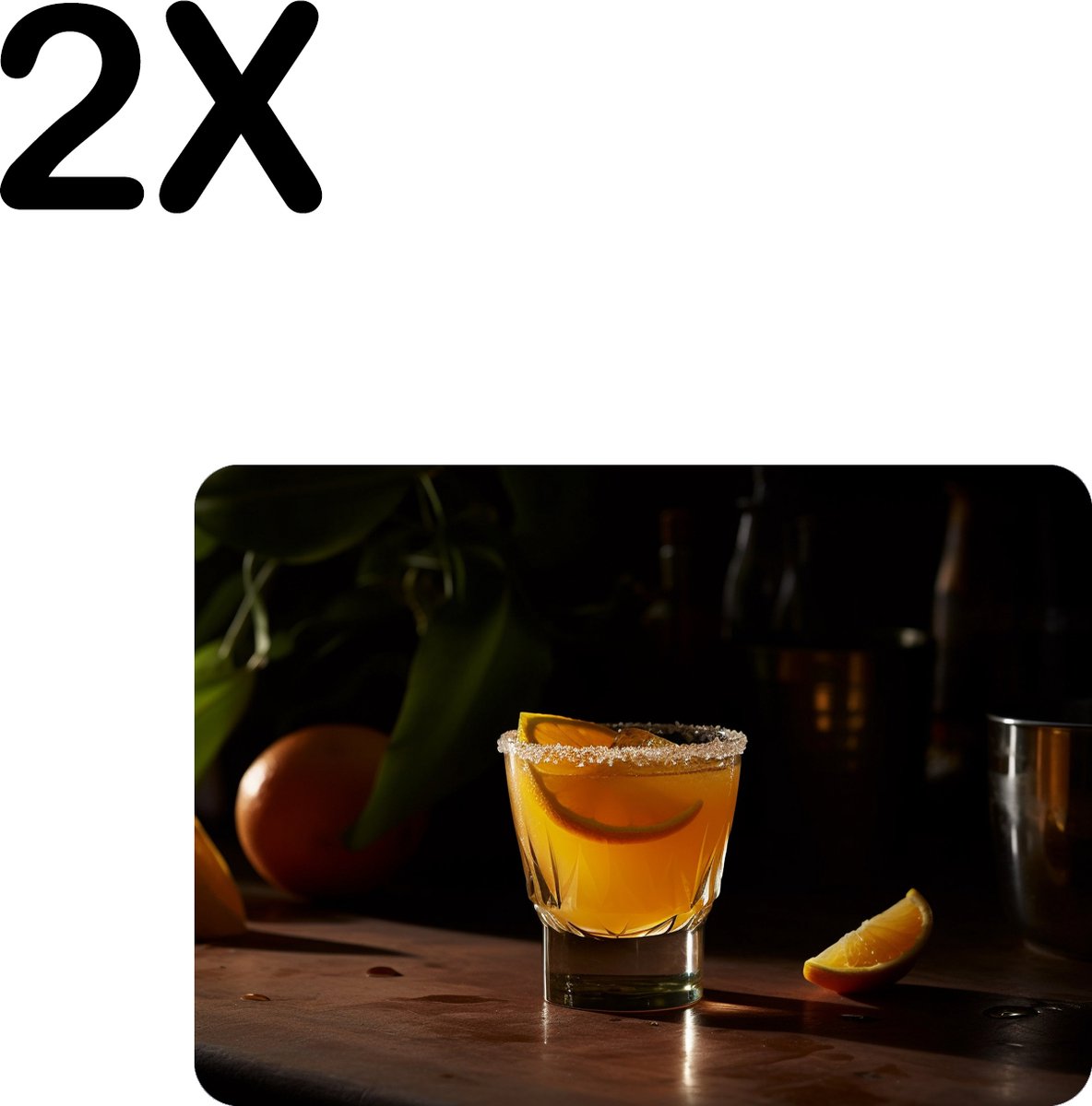 BWK Luxe Placemat - Oranje Citrus Cocktail op de Bar - Set van 2 Placemats - 35x25 cm - 2 mm dik Vinyl - Anti Slip - Afneembaar