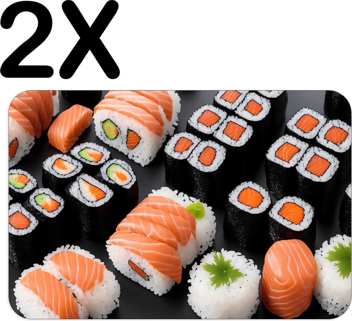 BWK Flexibele Placemat - Sushi met Zalm - Set van 2 Placemats - 45x30 cm - PVC Doek - Afneembaar