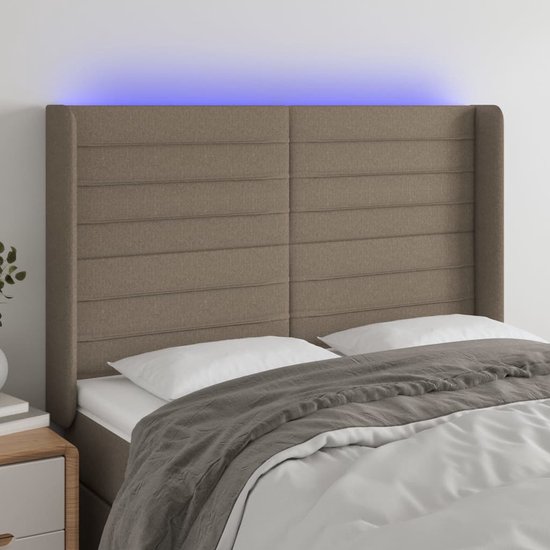 vidaXL Tête de lit - Tête de lit Éclairage LED - 147x16x118/128 cm - Taupe - Partie lit