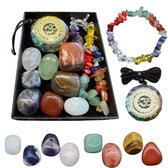 Set de Bijoux en pierres précieuses : pendentif Ohm sur collier, bracelet en pierre naturelle et 8 pierres précieuses et cristaux - Coffret cadeau