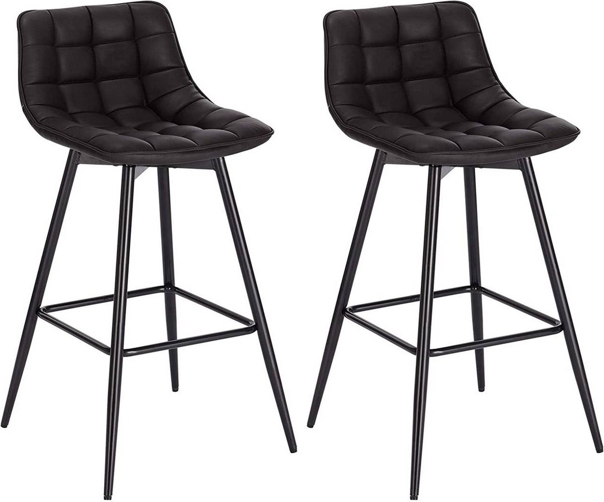 Happyment Barkruk Zizi Industrial - Antraciet - Barkrukken set van 2 - Barstoel Kruk - Barstoelen met rugleuning - Keukenstoel - Kunstleer
