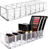 Cosmetica-organizer, 2 stuks, acryl, opbergdoos met 8 vakken, oogschaduw, make-up organizer voor badkamer, slaapkamer, doorzichtig