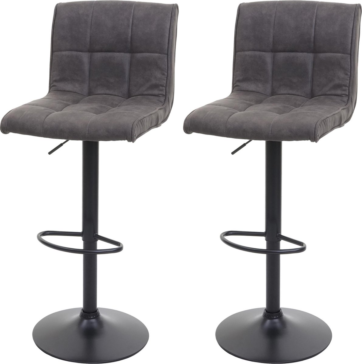 Cosmo Casa Barkrukken Set van 2 - Met Rugleuning - Verstelbaar en Ergonomisch - Polyester - Vintage - Donkergrijs
