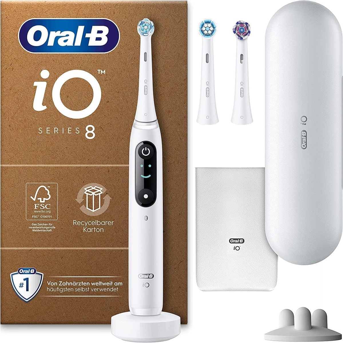 Oral-B iO 8 Plus Edition - Elektrische Tandenborstel + 3 opzetborstels + reisetui - Wit