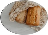 Dibond Ovaal - Verse Broodjes in Gehaakt Tasje - 56x42 cm Foto op Ovaal (Met Ophangsysteem)
