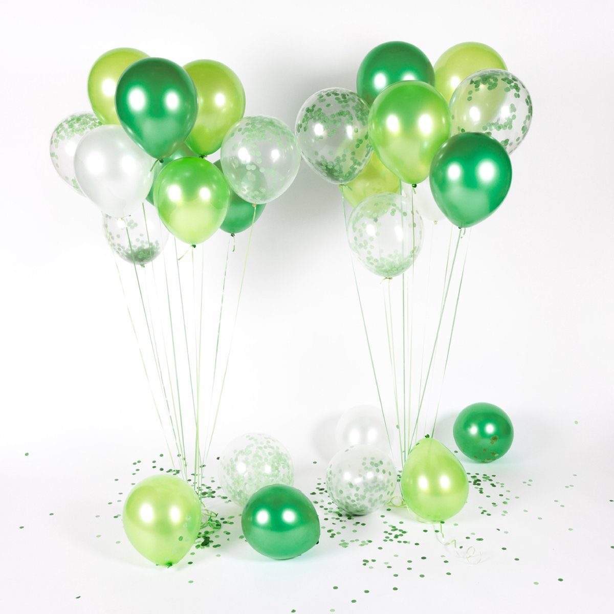 Fissaly 40 stuks Groen, Wit & Donkergroen Helium Ballonnen met Lint – Verjaardag Versiering Decoratie – Papieren Confetti – Latex — afbeelding 3