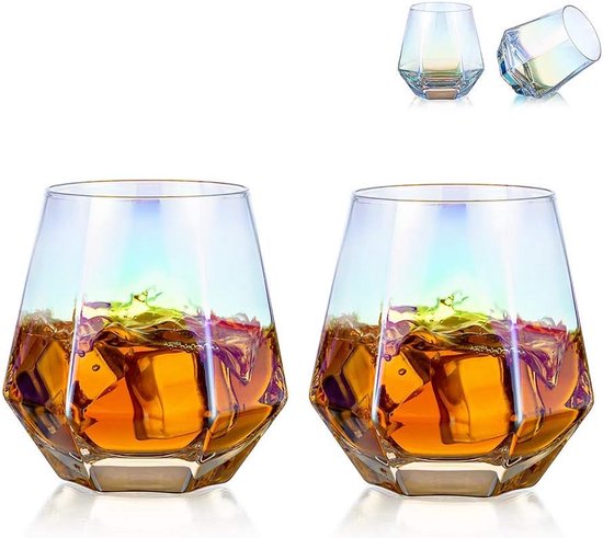 whiskey glazen set van 2 water / sap tumbler gekanteld scotch glas 300 ml whisky glas modern look glaswerk voor bourbon / rum / bar tumbler