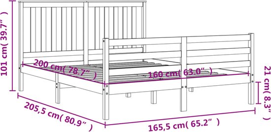 vidaXL-Bedframe-met-hoofdbord-massief-hout-grijs-160x200-cm