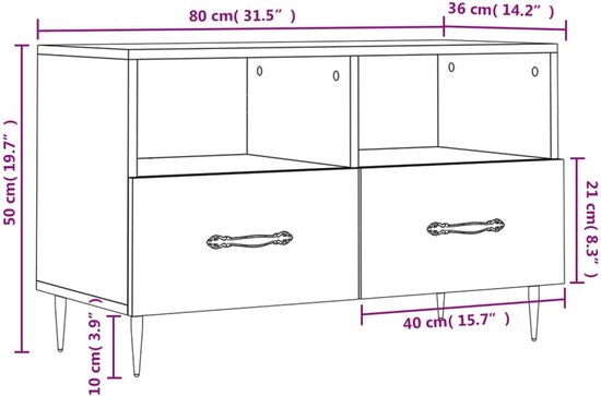Meuble TV Sonoma Gris 80x35x54 Cm Woonisher - Bois D'ingénierie - Grand Rangement - Design Moderne Pour Salon Ou Chambre - 13
