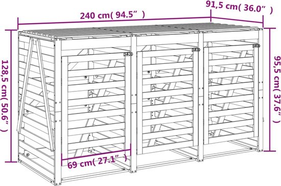 vidaXL-Containerberging-drievoudig-massief-grenenhout-zwart