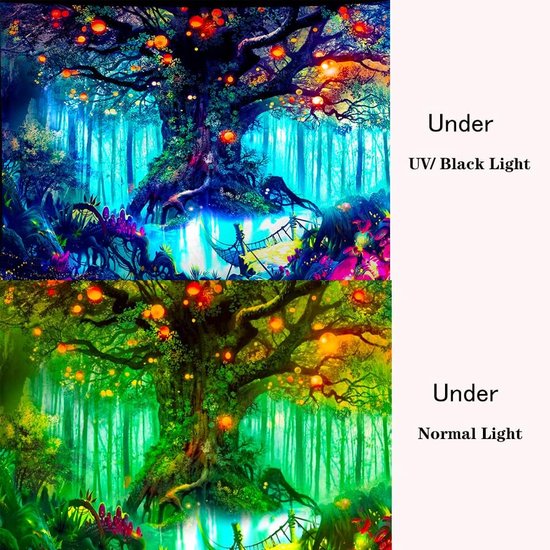 Ulticool - Arbre de Conte de Glow - Tapisserie Décoration Magic - Psychédélique - Toile de Fond pour Tapisserie de Fête à Lumière noire - 200x150 cm - Toile de Fond Lampe UV Réactive - Groot Tapisserie - Affiche - Siècle des Lumières Fluor Néon