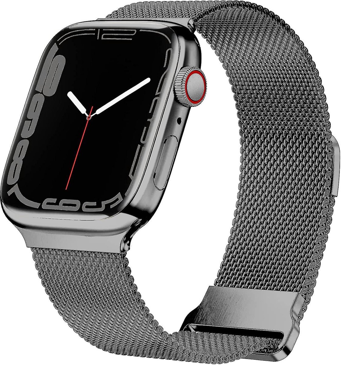 By Qubix - geschikt voor Apple watch Milanese band - Space Grey - Extra sterke magneet - Geschikt voor Apple Watch 44mm / 45mm / 46mm / 49mm (Ultra 1,2 en 3)