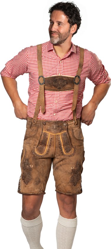Tannhauser Lederhose Lech Short avec Riem et Bretelles 100 % cuir de chèvre de Premium Oktoberfest pour homme - Cuir de chèvre - Taille XS/ 46