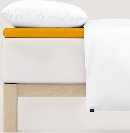 schlafgut Pure Topper Jersey Hoeslaken Eenpersoons – 90x200 cm - Matrashoogte tot 10cm - Geel