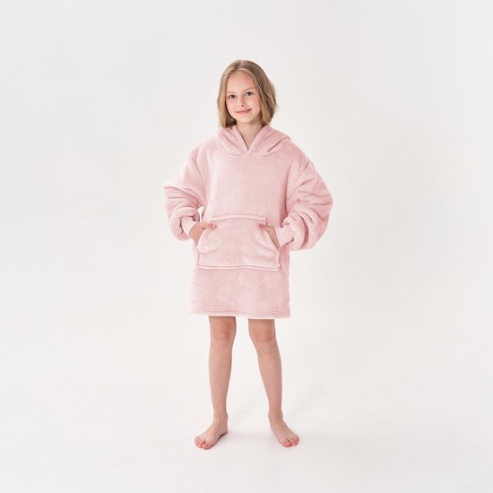 JUNIOR Sweat à capuche oversize pour enfant - 50x70 cm - Sweat à capuche et couverture en un - avec capuche - Cornouiller Pink - rose