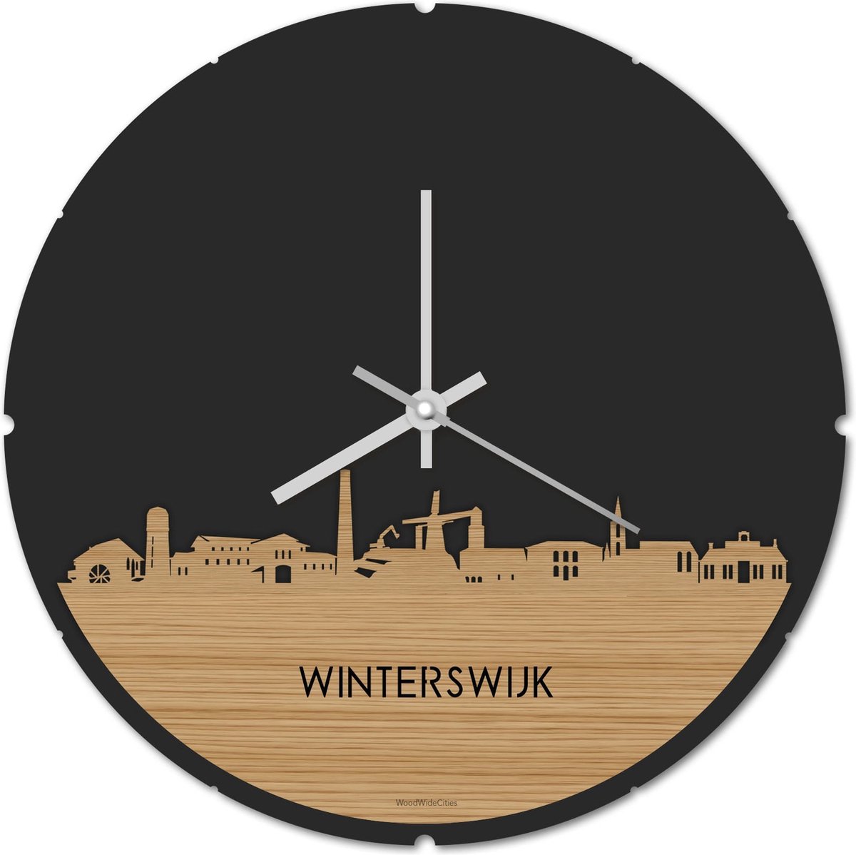 Skyline Klok Rond Winterswijk Bamboe hout - Ø 44 cm - Stil uurwerk - Wanddecoratie - Meer steden beschikbaar - Woonkamer idee - Woondecoratie - City Art - Steden kunst - Cadeau voor hem - Cadeau voor haar - Jubileum - Trouwerij - Housewarming -