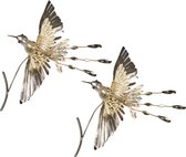 Viv! Christmas Kerstdecoratie vogel - Kolibrie op clip - 2 stuks - champagne goud - 20cm