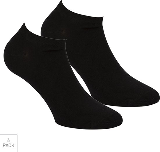 Bamboe Sneaker Sokken Met Badstof Voetbed 6-Pack - Zwart - Maat 36-40 - Comfy Lage Bamboe Sokken Voor Frisse Droge Voeten - Dames / Heren