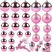 30 kerstballen, kerstdecoratieset, roze kunststof kerstballen met ophanglus, kunststof kerstballen, onbreekbaar, kerstboomversiering, hangende boomversiering, set (roze)