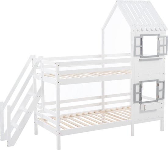 Merax Stapelbed 90x200 - Huisbed met Raam en Dak - Bed voor Kinderen - Wit