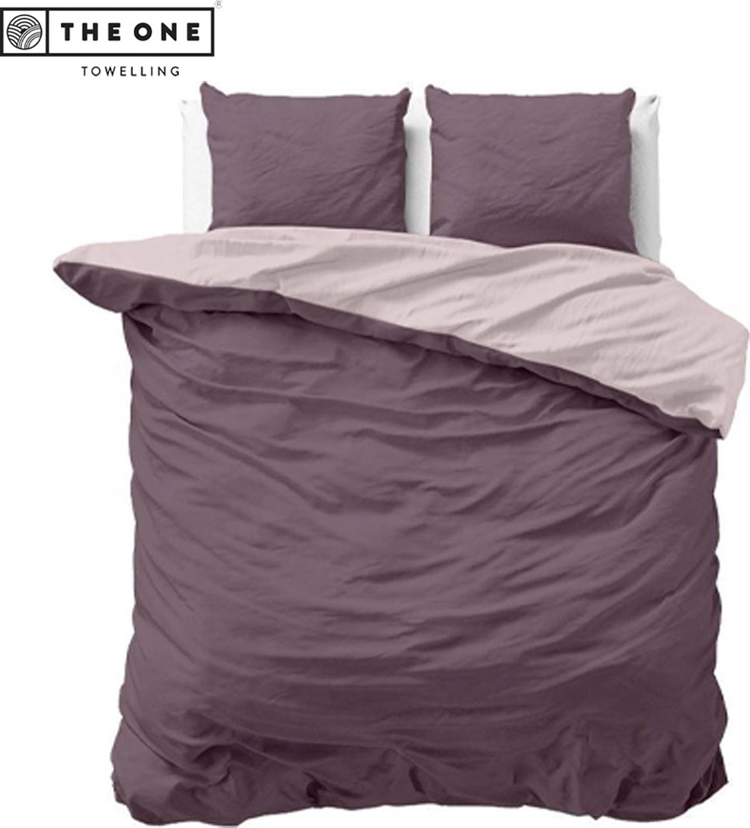 The One Bedding Dekbedovertrek Classic - Tweepersoons - 2 Kussenslopen - 200 x 220 cm - Katoen/Satijn - Licht- & donkerpaars