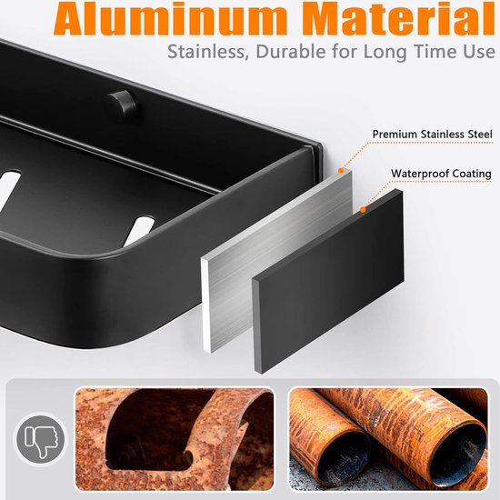 HANFU-doucheplank, geen boren vereist, 2 stuks, aluminium zelfklevende badkamerplanken met glas, verplaatsbaar, 25 cm douchehouder voor bevestiging aan de muur, roestvrije organizer voor slaapzaal, toilet, keuken, zwart HANFU-doucheplank, geen boren vereist, 2 stuks, aluminium zelfklevende badkamerplanken met glas, verplaatsbaar, 25 cm douchehouder voor bevestiging aan de muur, roestvrije organizer voor slaapzaal, toilet, keuken, zwart