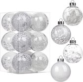 12 stuks kerstballen 80mm/3.1" onbreekbare doorzichtige plastic bal met delicate ornamenten witte kerstballen set kerstboom opknoping decoraties voor DIY Halloween feest bruiloft decor