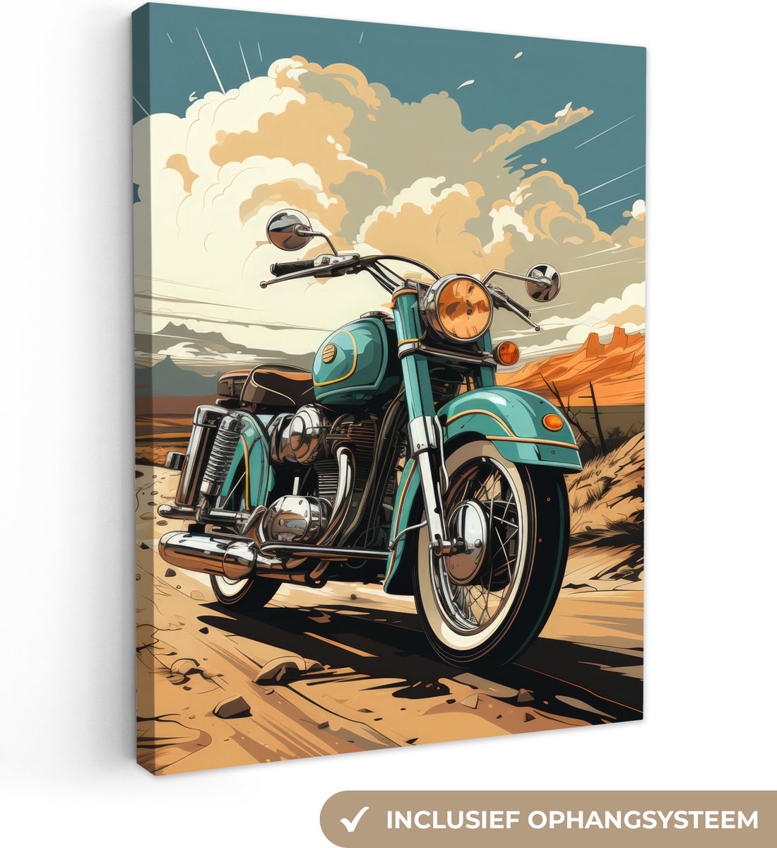 Poster Moto - Homme - Rétro - Jaune - 30x30 cm - Cadeau Vaderdag