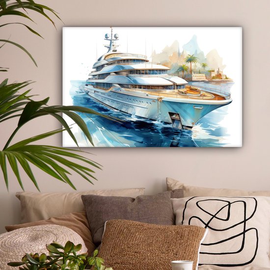 Peinture sur toile 180x120 cm - Décoration murale Bateau - Bateau de croisière - Water - Village - Maritime - Décoration murale murale salon - Décoration chambre - Accessoires de chambre - Peintures