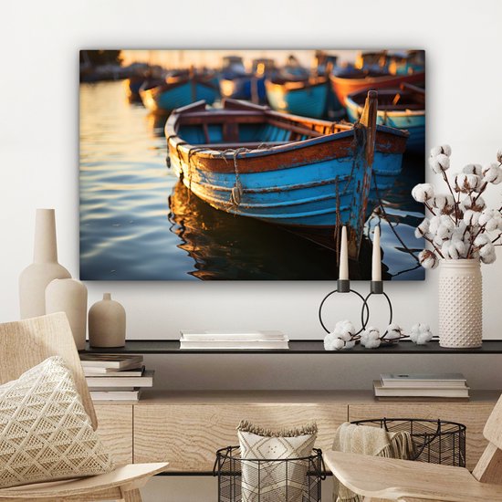 Tableau sur toile 180x120 cm - Décoration murale Bateau - Water - Port - Bois - Maritime - Décoration murale salon - Décoration chambre - Accessoires de chambre - Peintures sur toile