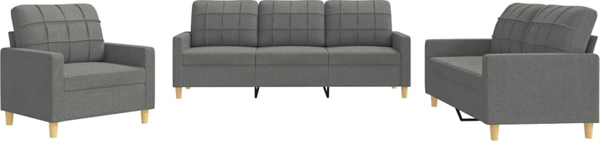 vidaXL - 3-delige - Loungeset - met - kussens - stof - donkergrijs