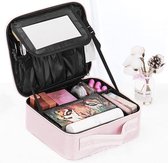 ZYLARO - Trousse de Maquillage avec miroir - Organisateur - Trousse de beauté - Sac de rangement - Compartiments réglables - rose