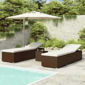 The Living Store Loungeset Sunbed 195x60x31cm Brown - Adjustable Sides - PE Rattan - Steel Frame - Removable Cushion - Includes Side Table