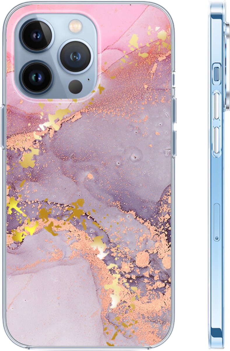 Hoozey - Hoesje geschikt voor Apple iPhone 15 Plus - Watercolor print - Paars / Roze