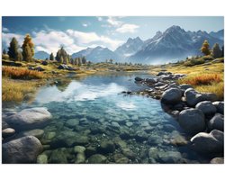 Poster (Mat) - Bergen - Rivier - Water - Stenen - 60x40 cm Foto op Posterpapier met een Matte look