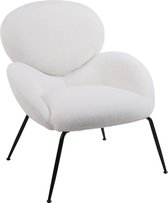 Merax Teddy Fluwelen Kapstoel - Witte Moderne Vrijetijdsstoel - Fauteuil met Metalen Poten en Zachte Gewatteerde Stof - Make-up Stoel en Leesstoel - Wit