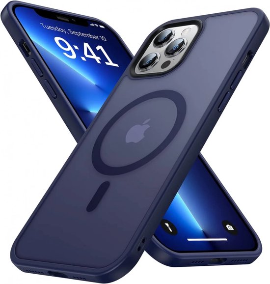 Coque adaptée pour Apple iPhone 12 Pro Max - Compatible avec MagSafe - Coque de protection mate - Coque arrière avec aimant - Convient pour le chargement sans fil avec Ring magnétique - Bleu foncé