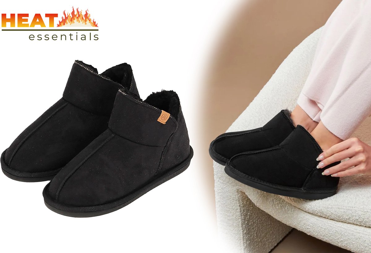 Heat Essentials Suede Pantoffels Dames Zwart 41 42 Dames Pantoffels Sloffen. bol