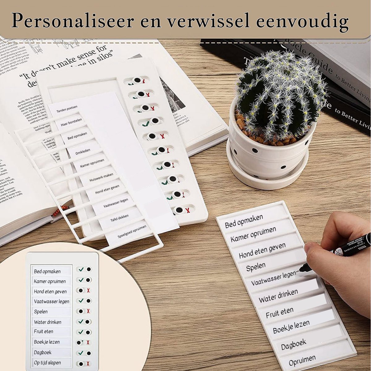Memo-Board To Do Lijst Met 10 Verwisselbare Vellen - Kinderroutine Planner En Checklist 20x12 Cm