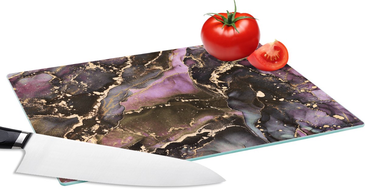 Glazen Snijplank - 28x20 - Marmer - Gold - Steen - Abstract - Snijplanken Glas