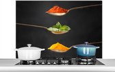 Spatscherm keuken 100x65 cm - Kookplaat achterwand Kruiden - Lepel - Specerijen - Zwart - Italiaans - Muurbeschermer - Spatwand fornuis - Hoogwaardig aluminium