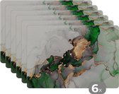 Placemats - Marmer - Goud - Groen - Onderleggers placemat - 45x30 cm - 6 stuks