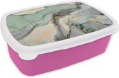 Broodtrommel Roze - Lunchbox Goud - Marmer - Groen - luxe - Glitter - Marmerlook - Brooddoos 18x12x6 cm - Brood lunch box - Broodtrommels voor kinderen en volwassenen