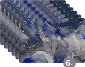 Placemats - Marmer - Goud - Blauw - Onderleggers placemat - 45x30 cm - 6 stuks
