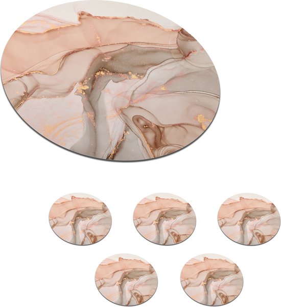 Onderzetters voor glazen - Rond - Marmer - Roze - Rosé - 10x10 cm - Glasonderzetters - 6 stuks